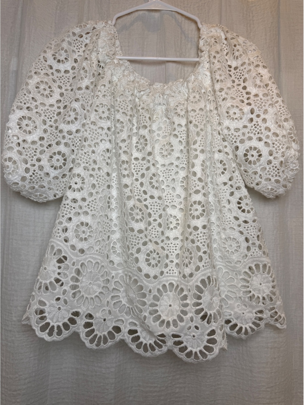 Maeve Anthropologie White Eyelet Lace Puff Sleeve Top XS